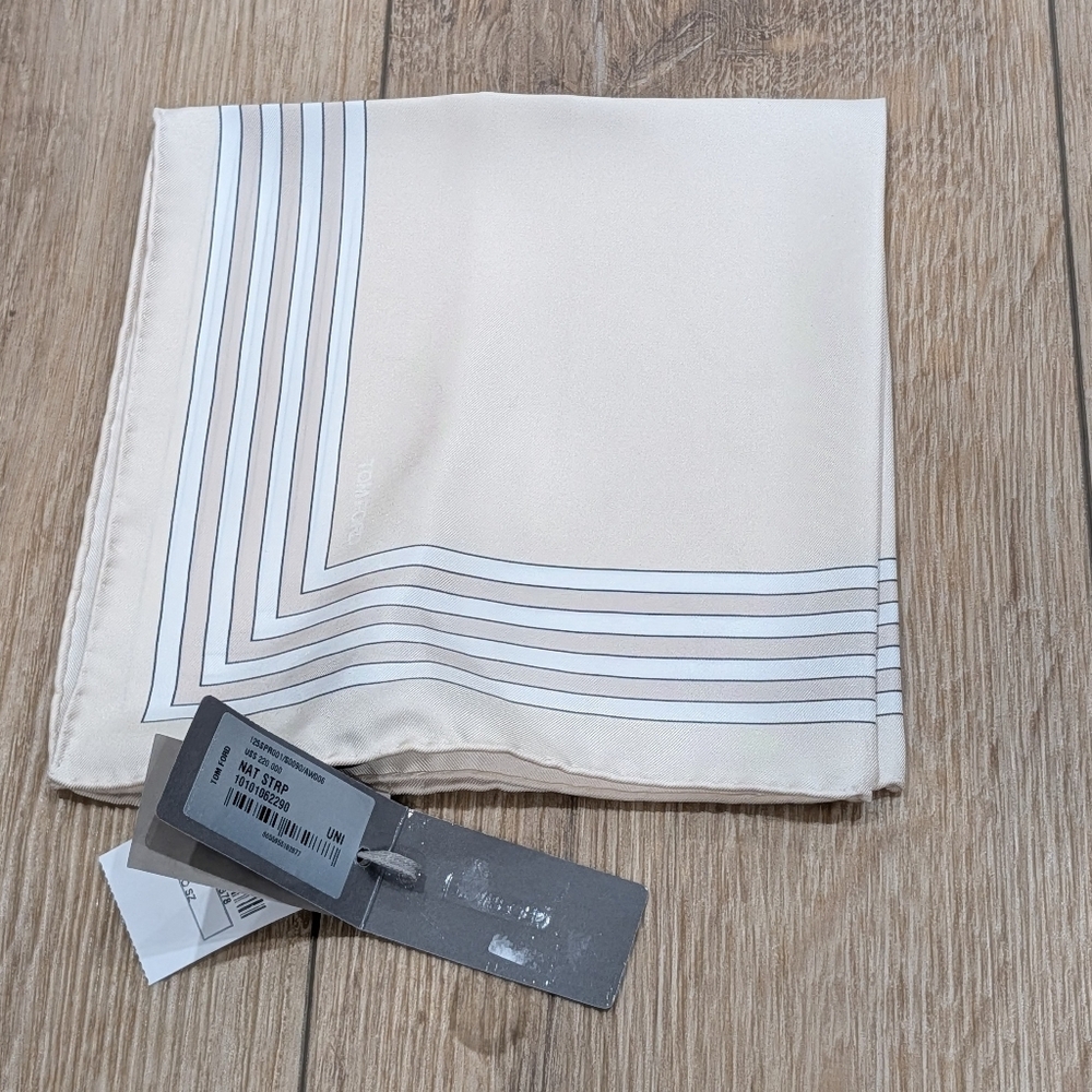 $220 Mens TOM FORD Multi-Frame Silk Pocket Square Cream/White